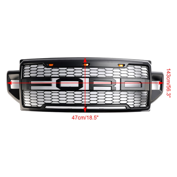2021-2022 Ford F250 F350 F450 F550 Super Duty Raptor Style Front Bumper Grill Black Grille W/LED