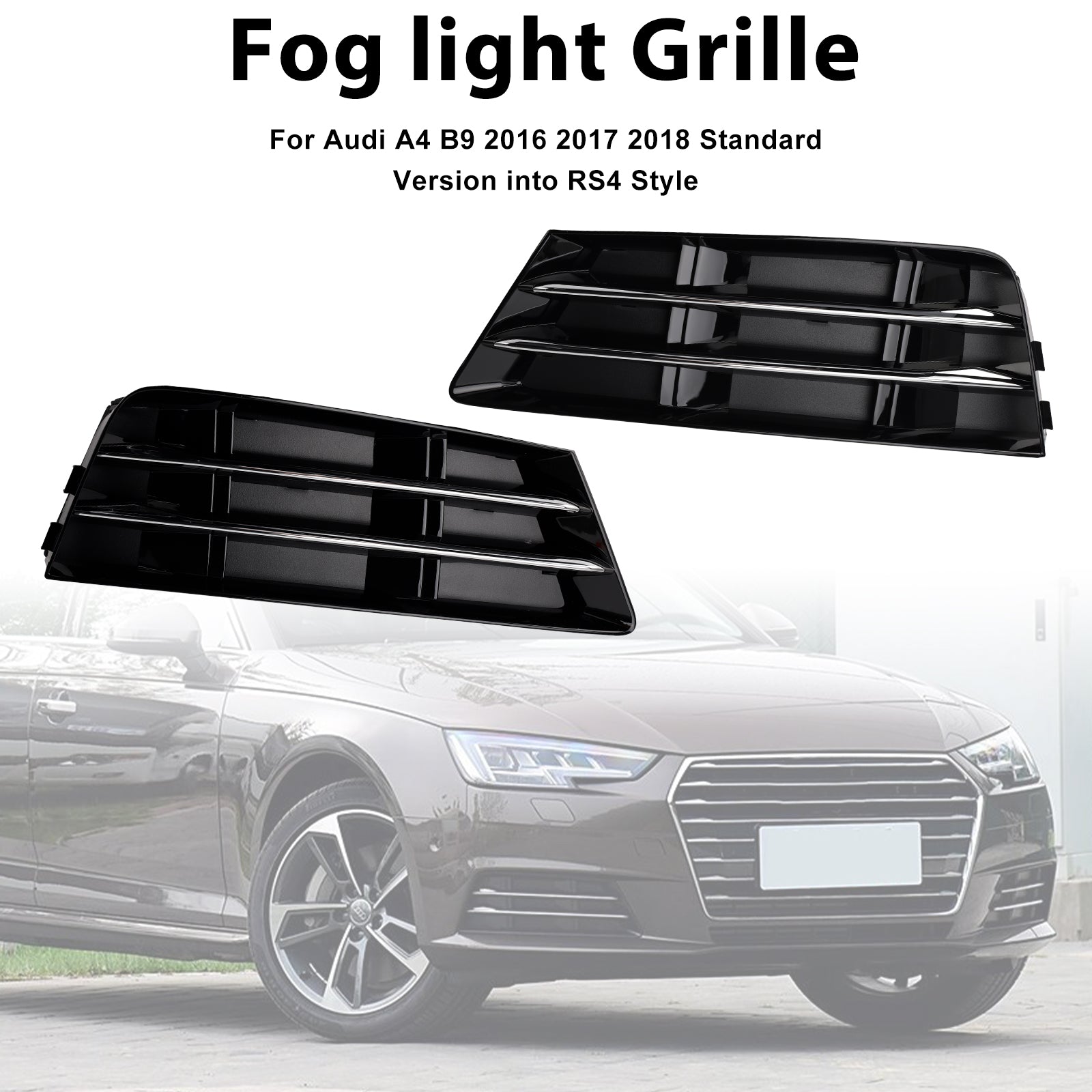 Audi A4 B9 2016–2018, Standardversion, RS4-Stil, Nebelscheinwerfergrill, untere Stoßstange, Chrom