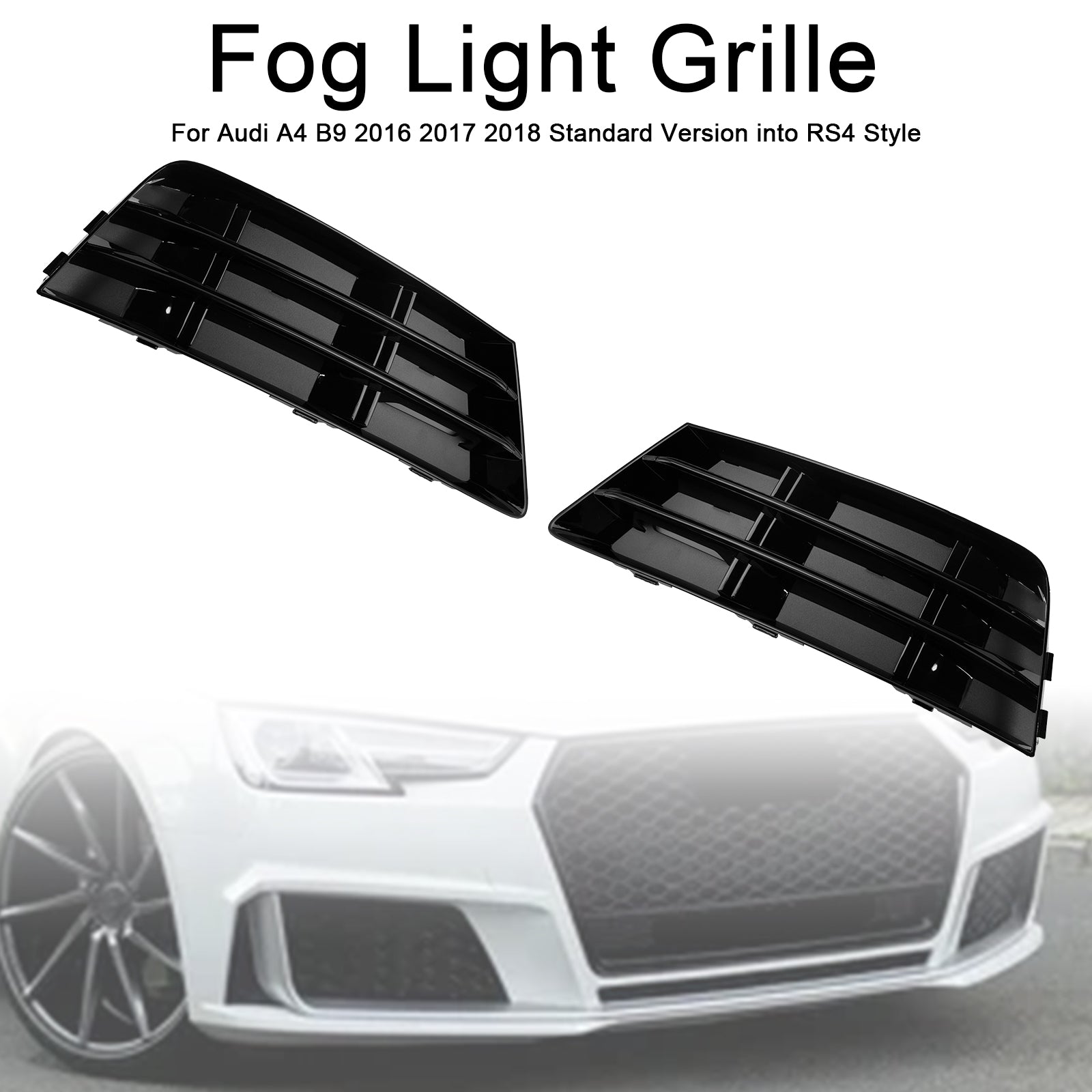 Audi A4 B9 2016–2018, Standardversion, RS4-Stil, Nebelscheinwerfergrill, untere Stoßstange, Chrom