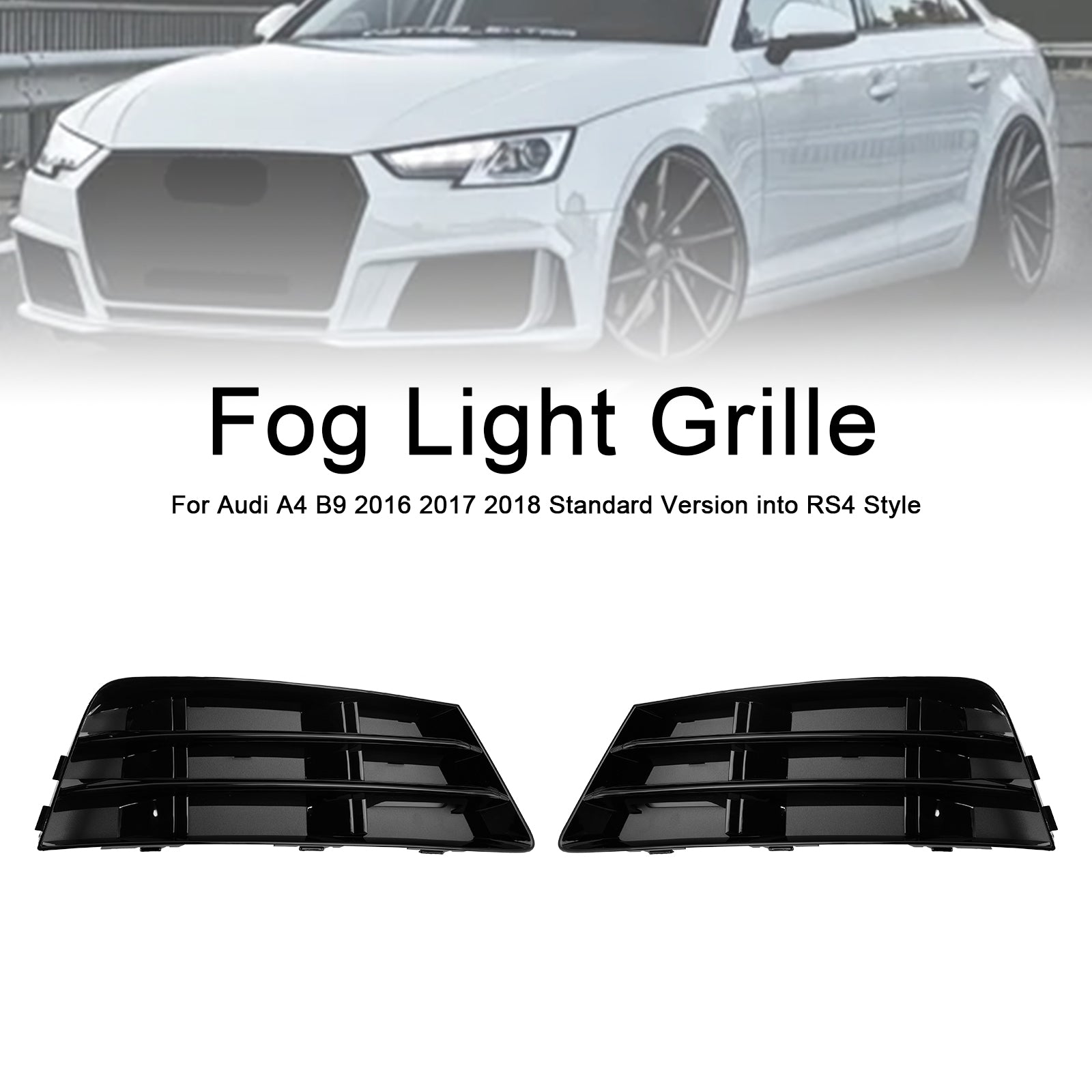 Audi A4 B9 2016–2018, Standardversion, RS4-Stil, Nebelscheinwerfergrill, untere Stoßstange, Chrom