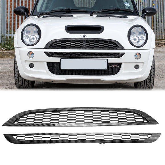 Mini Cooper R50 R52 R53 2002-2006 2 piezas rejilla frontal de malla de panal parrilla de repuesto negra