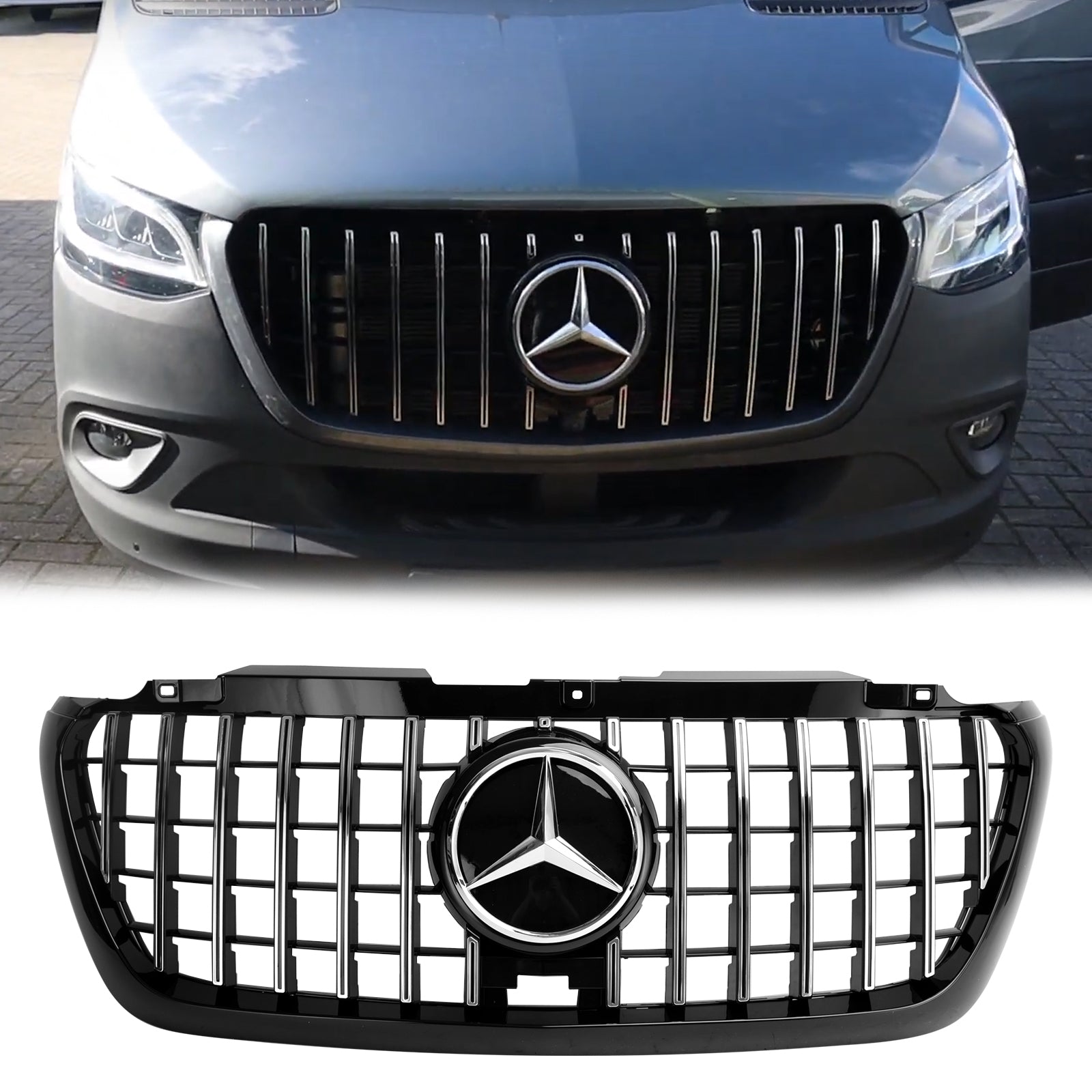 Grille de pare-chocs avant de style AMG Mercedes Benz Sprinter W907 W910 1500 2500 3500 2018.2-2023 Grille noire