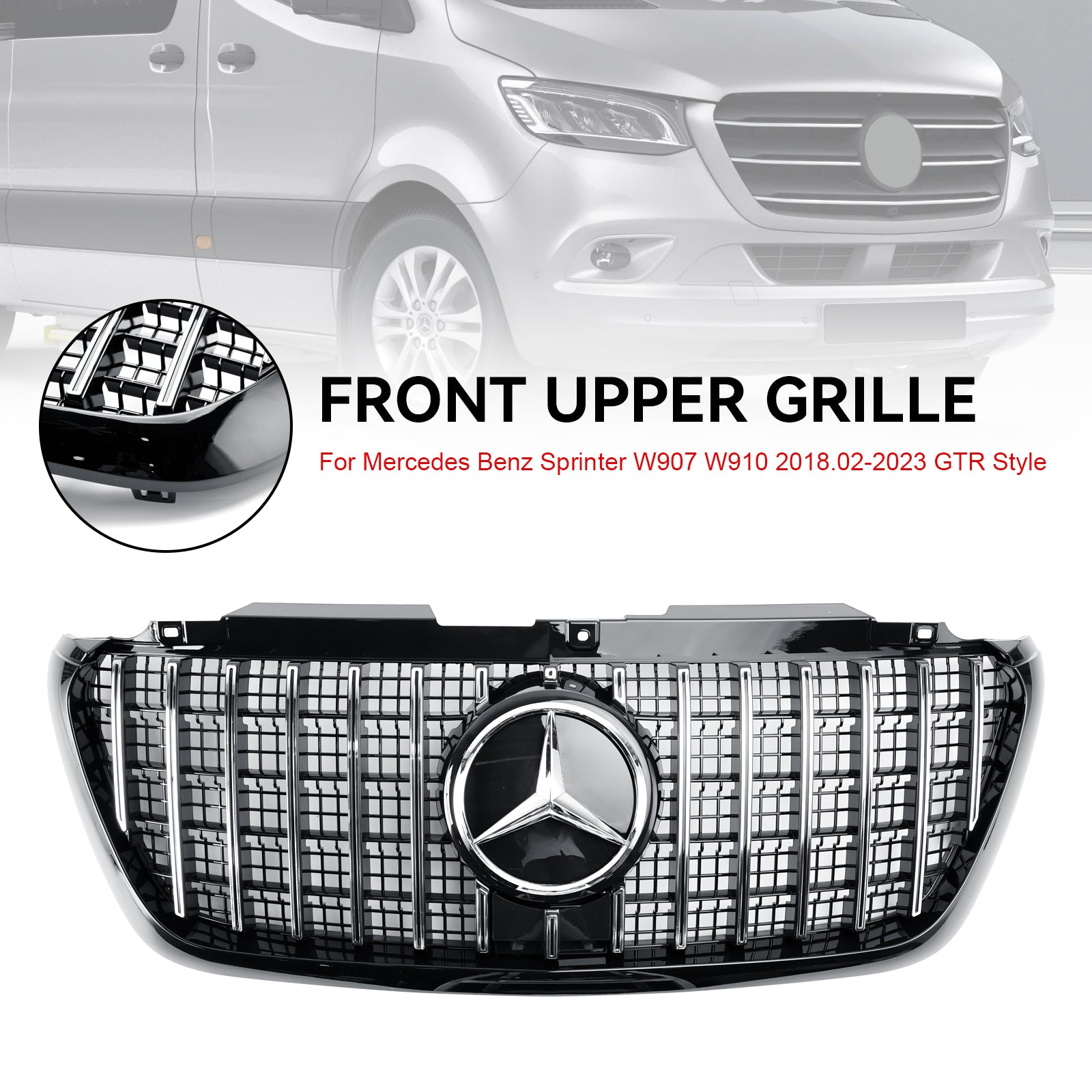 Grille de pare-chocs avant de style AMG Mercedes Benz Sprinter W907 W910 1500 2500 3500 2018.2-2023 Grille noire