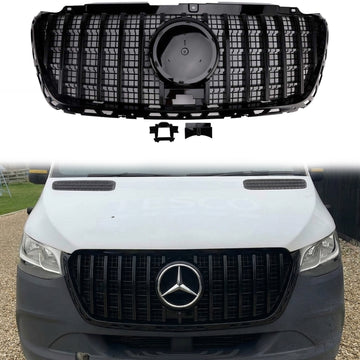 Mercedes Sprinter W907 W910 2018-2023 Front Grille GT Style Upper Bumper Black Replacement Grill