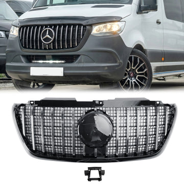 Mercedes Sprinter W907 W910 2018-2026 GT Front Grill Upper Bumper Chrome Trim Grille W/ Black Outer Frame Surround - 0