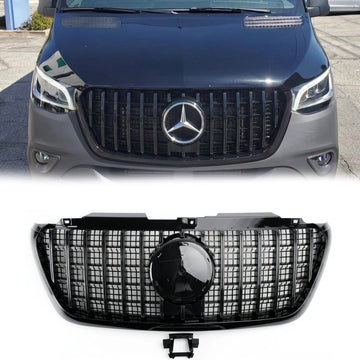 Mercedes Sprinter 2018-2026 W907  W910 GT Style glanzend zwarte grille, vervangende grille voorbumper met zwarte omlijsting. - 0