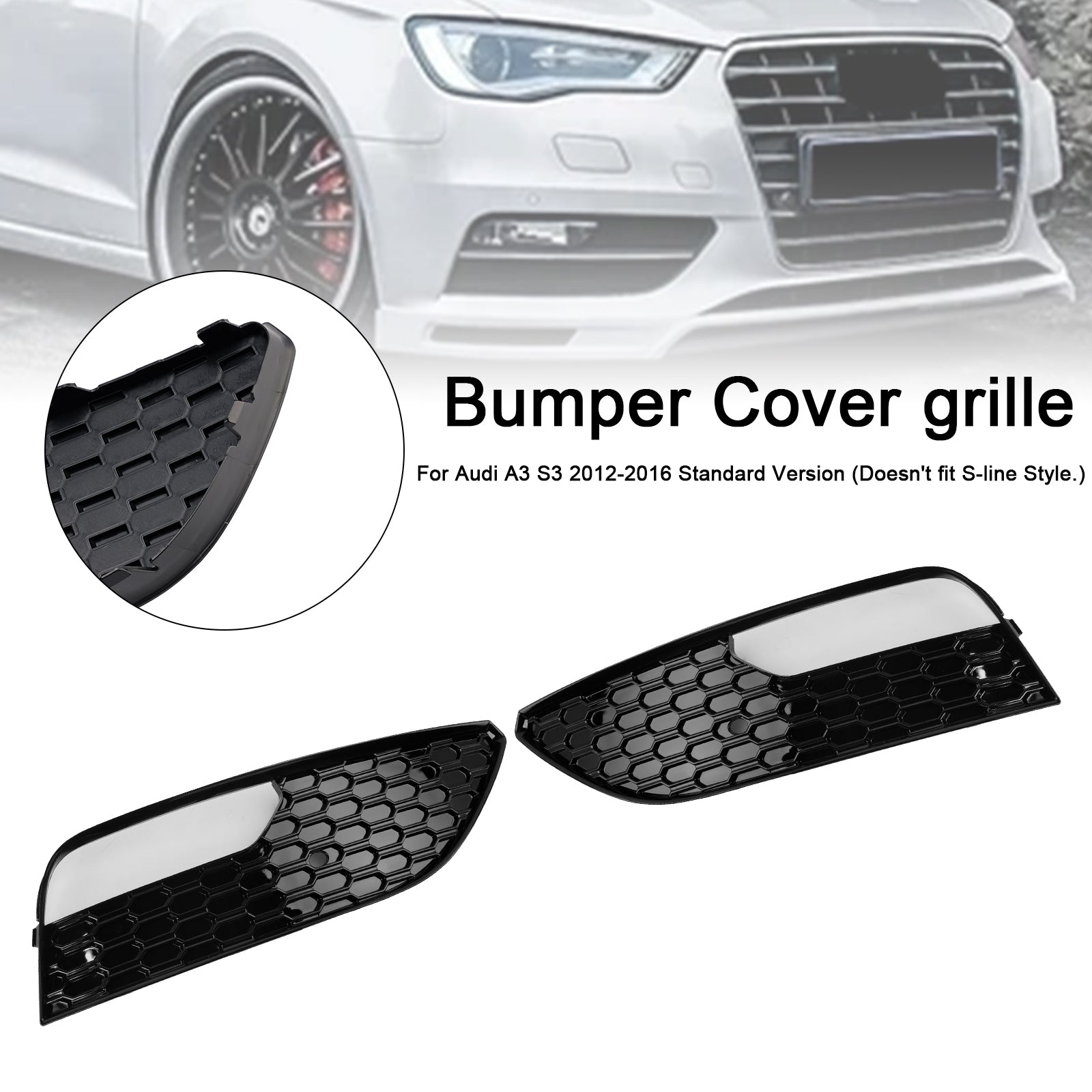 2012-2016 Audi A3 8V Sportback Fog Light Honeycomb Grill Front Bumper Lower Cover Black Grill 8V3807681 8V3807682