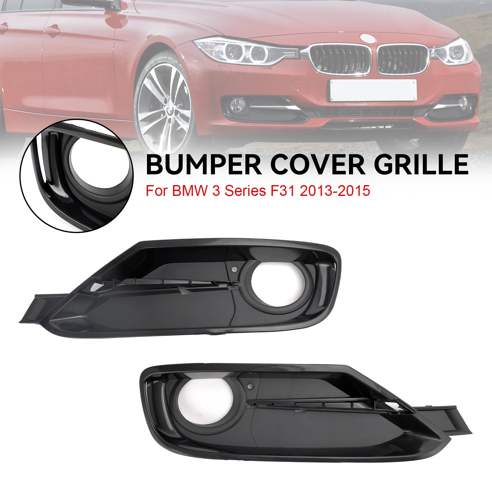 BMW 2013-2015 draftHybrid 3 Series 2PCS Front Bumper Fog Light Grille Covers