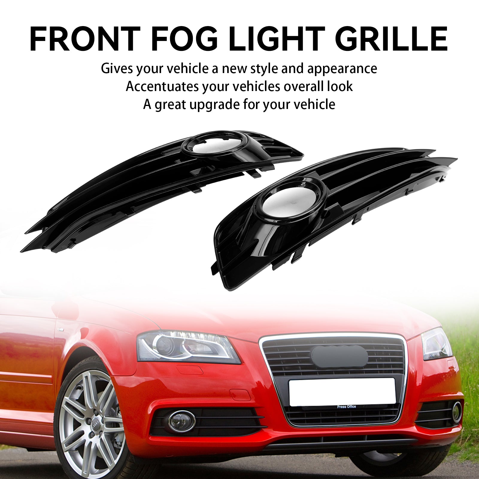 Audi A3 S-Line 8P 2009-2013 Honeycomb Fog Light Grille Front Bumper Lowe Cover Black Grill 8P0807682 8P0807681