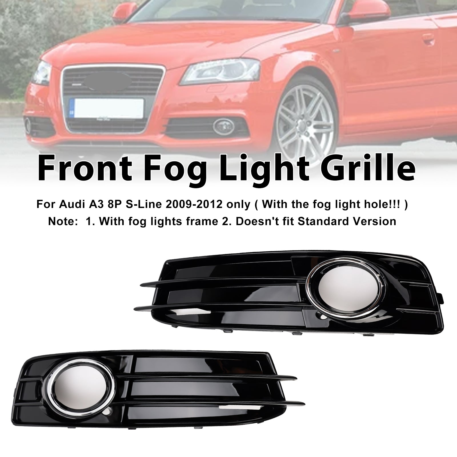 Audi A3 S-Line 8P 2009-2013 Honeycomb Fog Light Grille Front Bumper Lowe Cover Black Grill 8P0807682 8P0807681