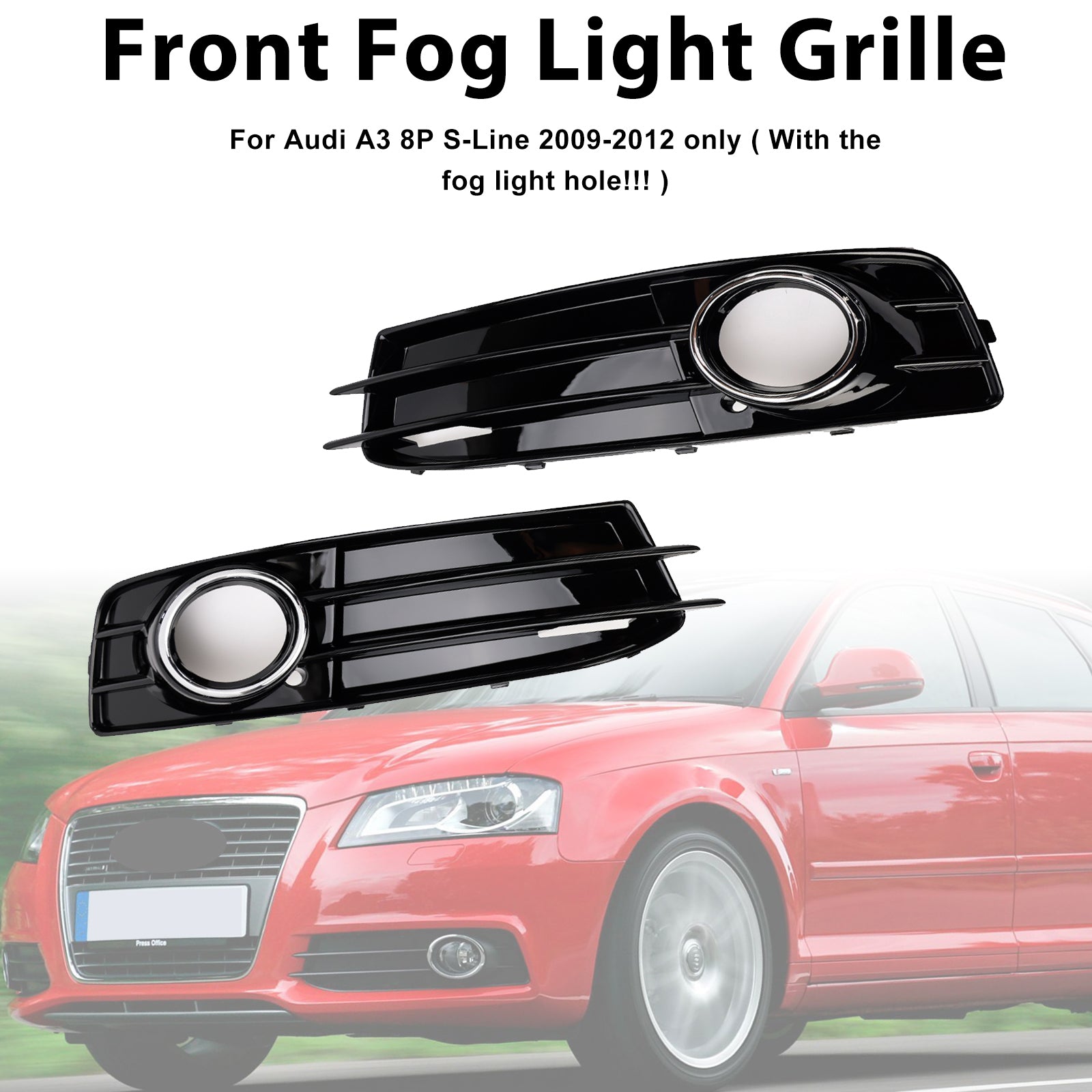 Audi A3 S-Line 8P 2009-2013 Honeycomb Fog Light Grille Front Bumper Lowe Cover Black Grill 8P0807682 8P0807681