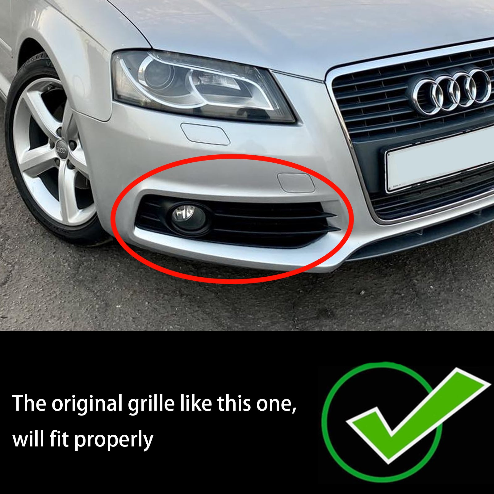 2009-2012 Audi A3 8P S-Line Honeycomb Style Front Bumper Fog Light Grille Black Cover 8P0 807 682 K T94 8P0 807 681 AF T94 - 0