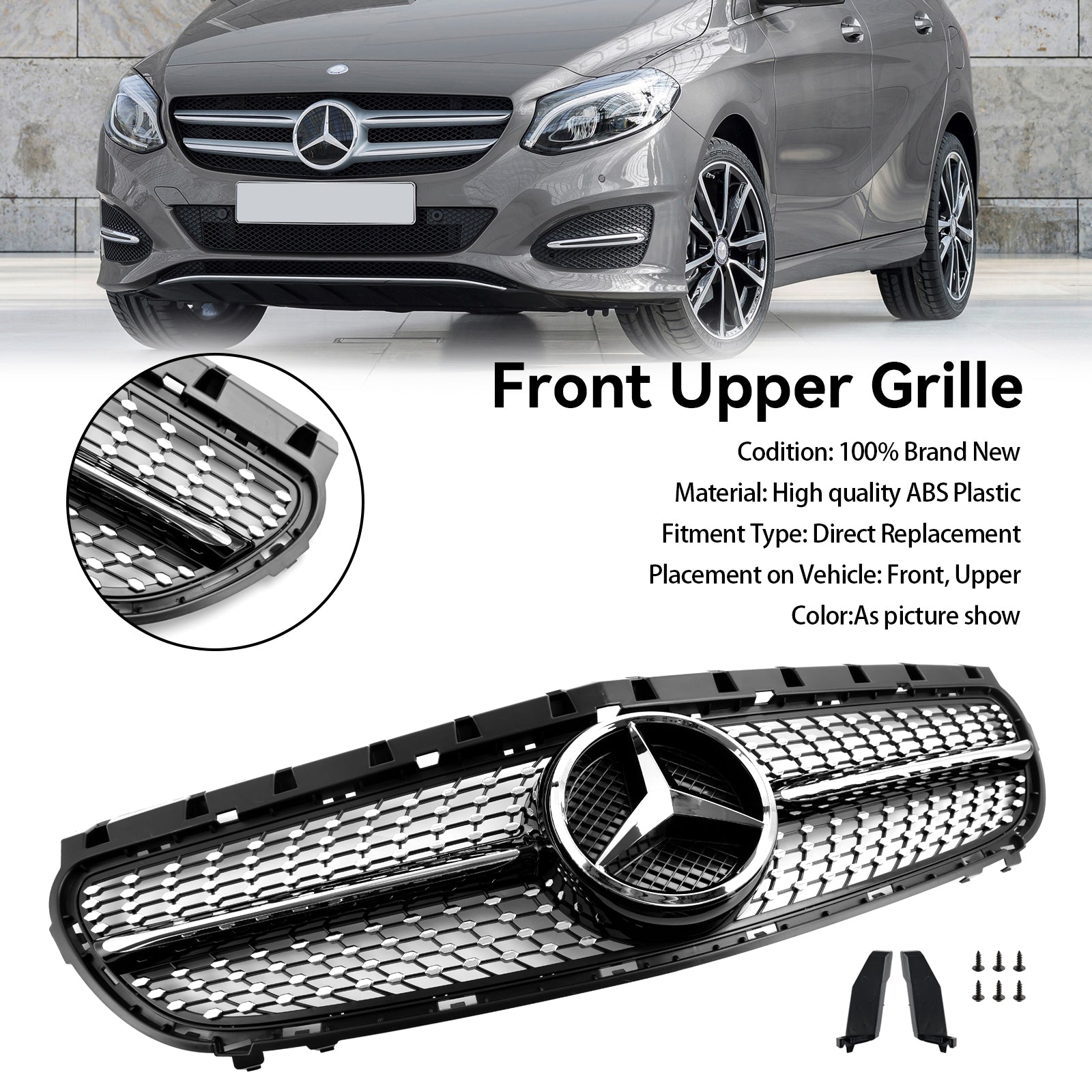 Grille de remplacement pour pare-chocs avant Mercedes Benz Classe B W246 B180 B200 B250 Facelift 2014.11-2018