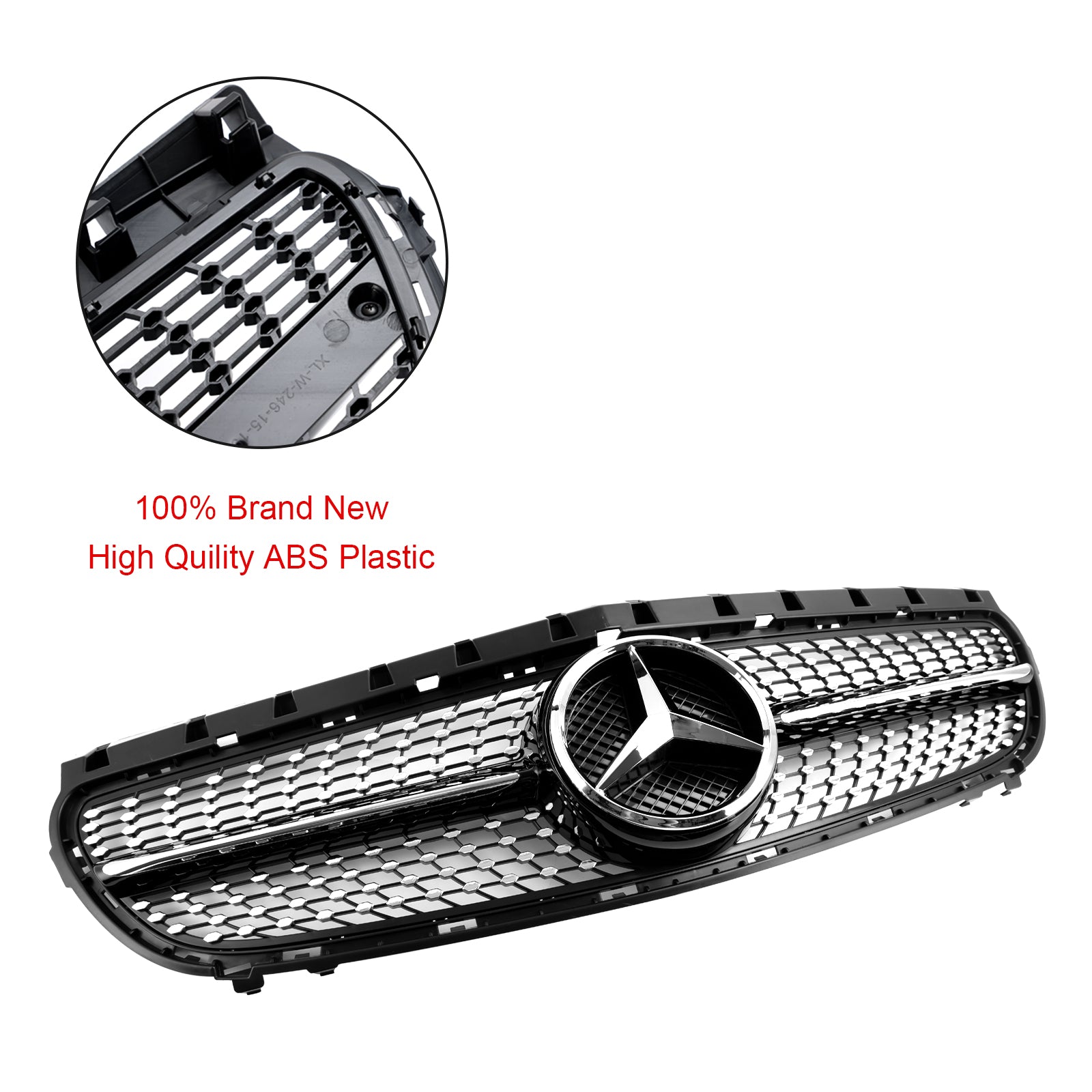 2014-2018 Mercedes Benz B-Class W246 Front Grill Bumper Replacement Diamond Black Chrome Grille