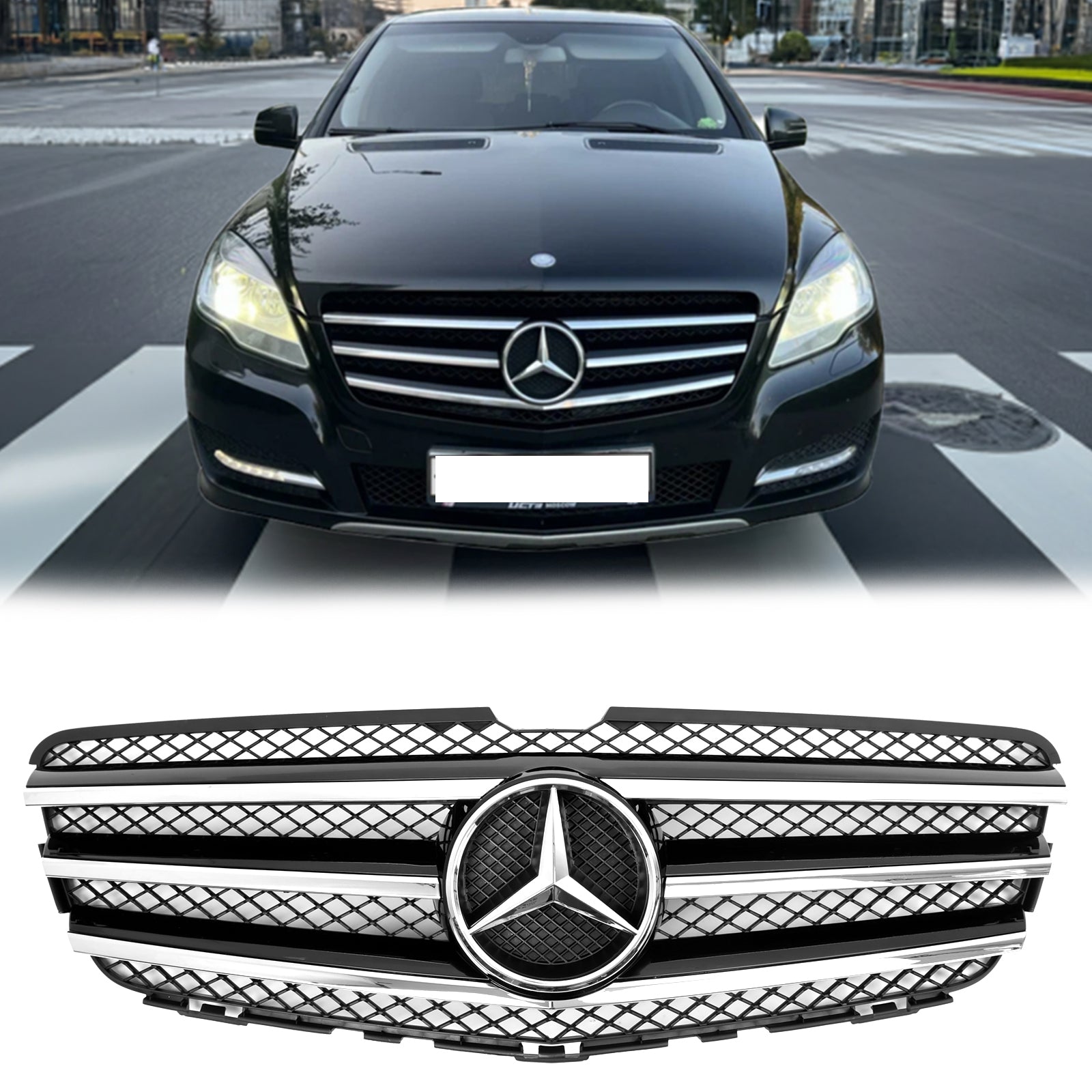 Grille de pare-chocs avant de remplacement chromée noire pour Mercedes-Benz Classe R W251 R350/500/320CDI 2010-2013