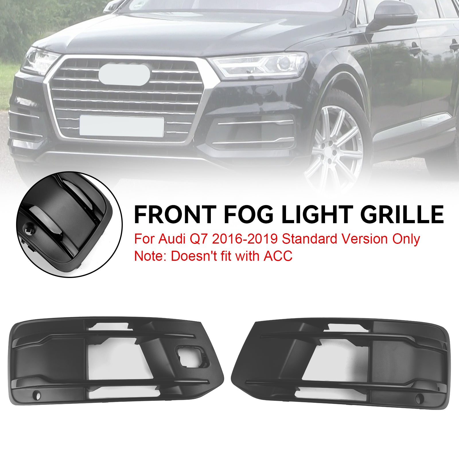 2016-2019 Audi Q7 Standard Version Front Bumper Cover Fog Light Bezel Insert Grill Grille