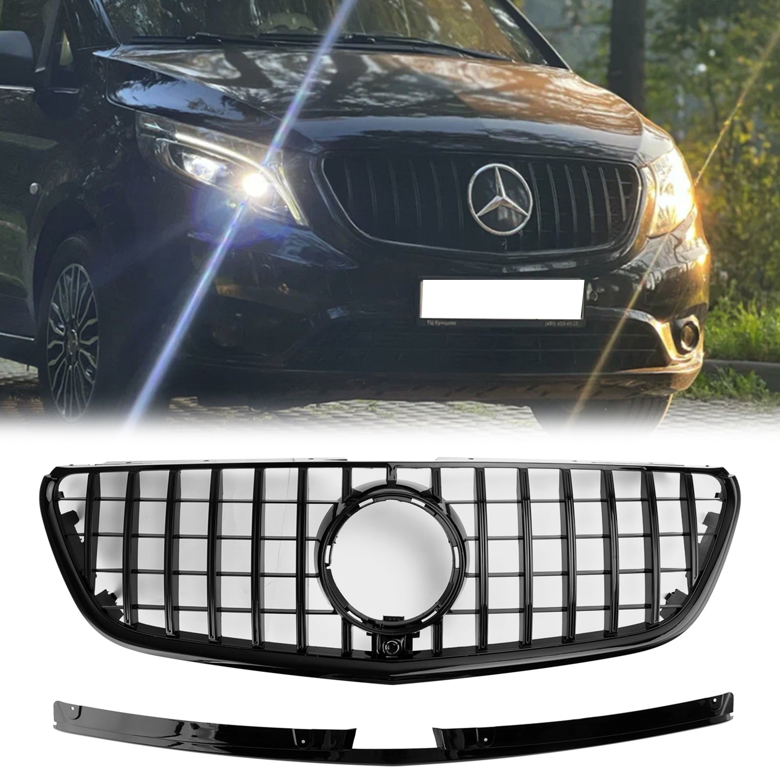 Parrilla delantera de parachoques estilo GT en color negro brillante para Mercedes Benz Vito W447 111CDI 114CDI 116CDI 119CDI 2015-2019