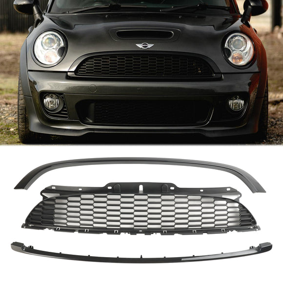 2007-2015 Mini Cooper S/JCW R55 R56 R57 R58 R59 3 STKS Zwart Grille Honingraat Grill W/Trim