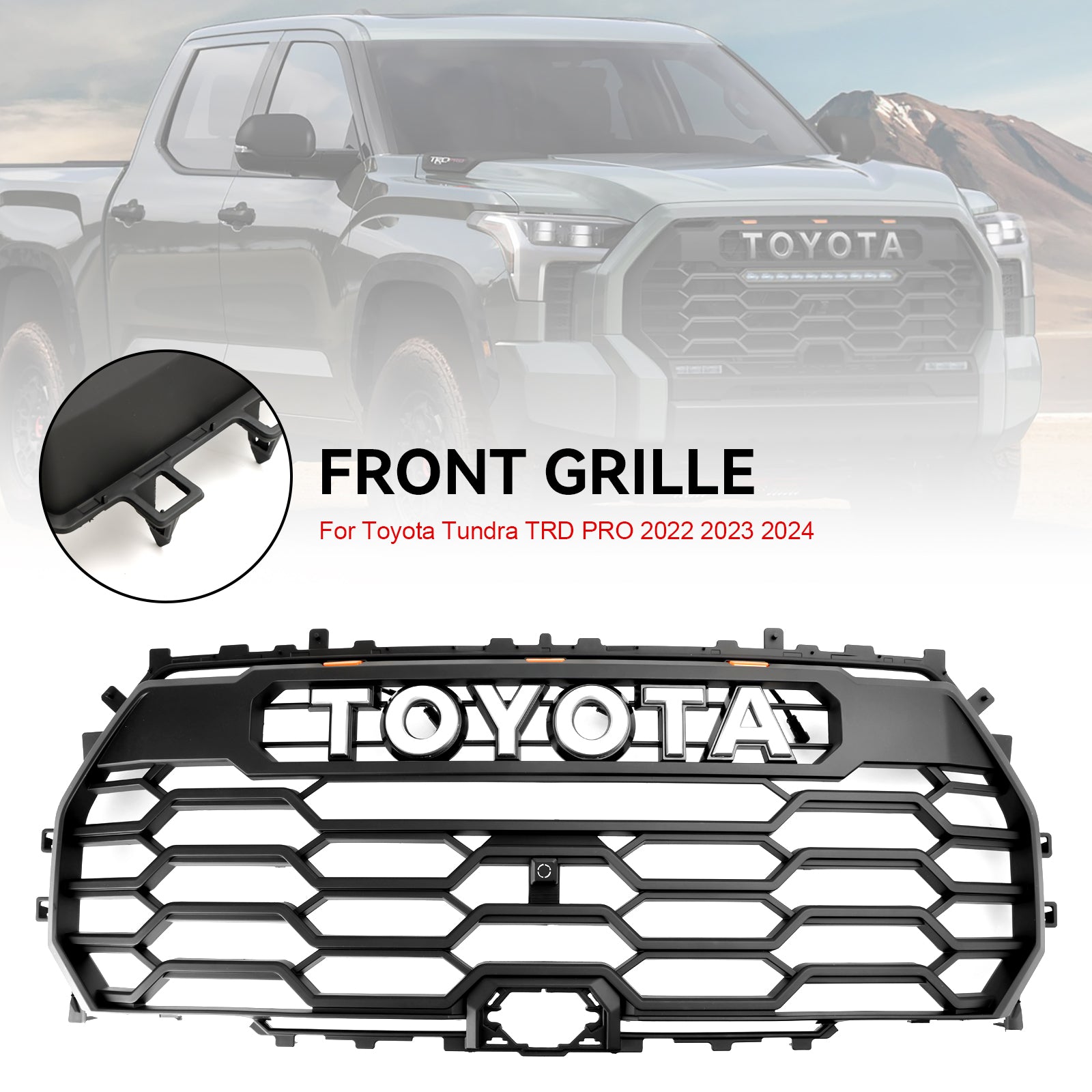 2022-2025 Toyota Tundra TRD PRO Style Front Bumper Grill Matte Black Grille