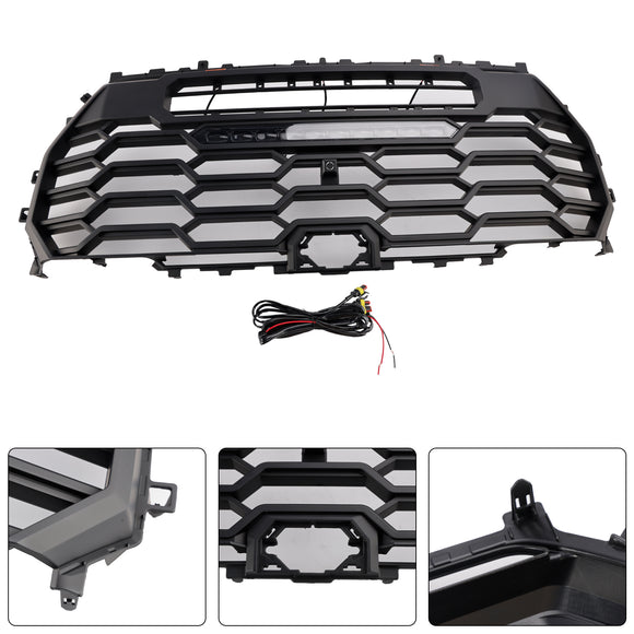 Toyota Tundra 2022-2026 TRD PRO Style Grill Matte Black Front Bumper Replacement Grille With LED & Light Bar & TOYOTA Letter