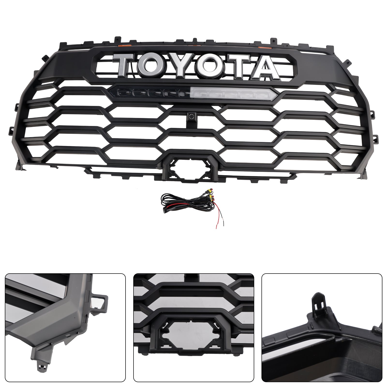 2022-2025 Toyota Tundra Grill Honeycomb TRD PRO Black Front Air Intake Radiator Grille W/ LED & Letter