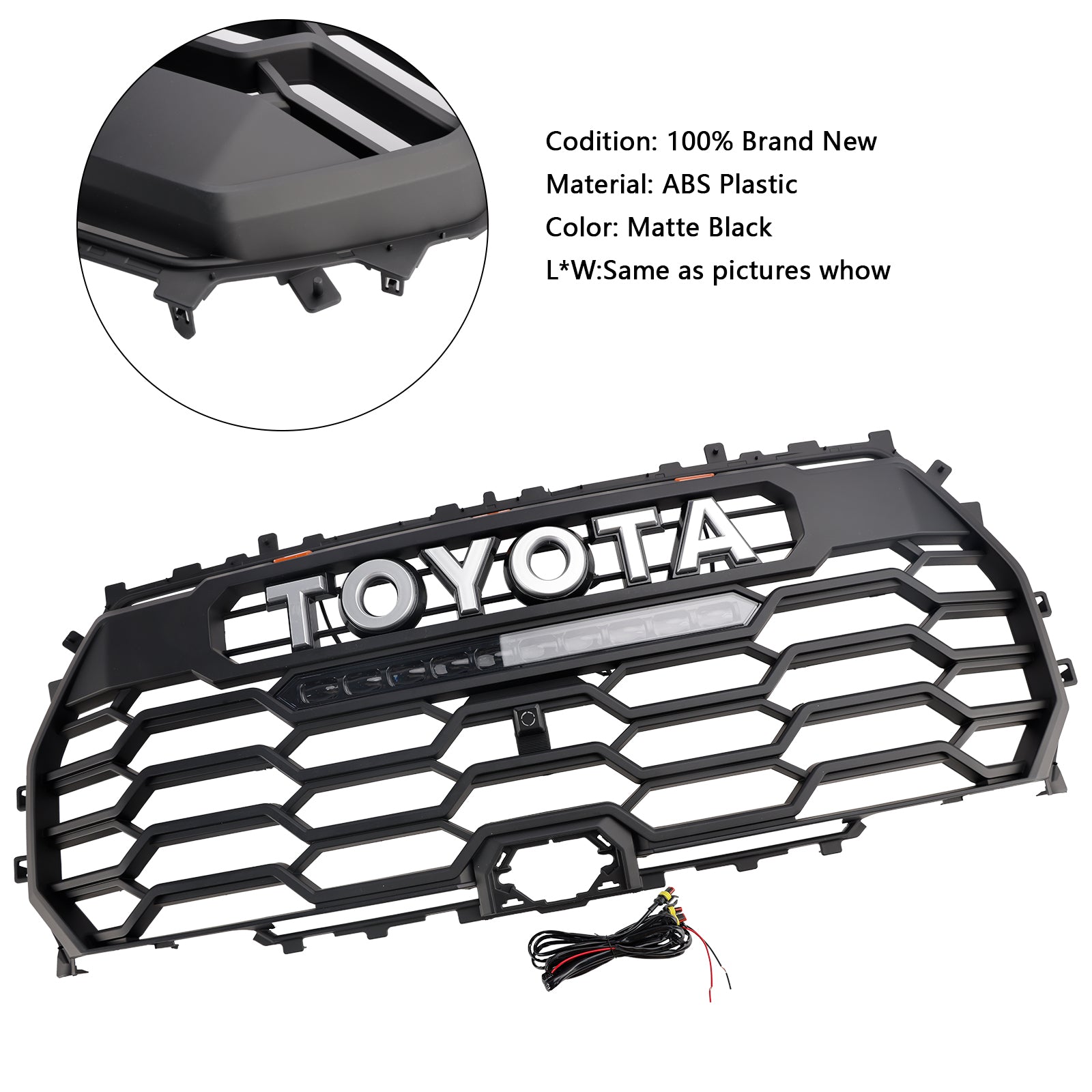 2022-2025 Toyota Tundra Grill Honeycomb TRD PRO Black Front Air Intake Radiator Grille W/ LED & Letter