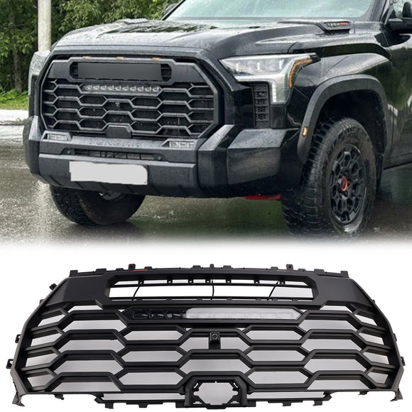 Toyota Tundra 2022-2026 TRD PRO Style Grill Matte Black Front Bumper Replacement Grille With LED & Light Bar & TOYOTA Letter