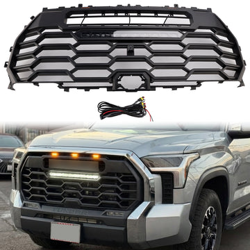 Toyota Toundra | Grille TRD Pro | 2022-2026 | Grille de pare-chocs avant noire mate avec lumière LED & Lettre TOYOTA