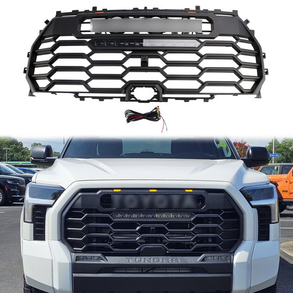 Griglia radiatore presa d'aria anteriore nera TRD PRO con LED per Toyota Tundra 2022-2025 & Lettera & Barra luminosa