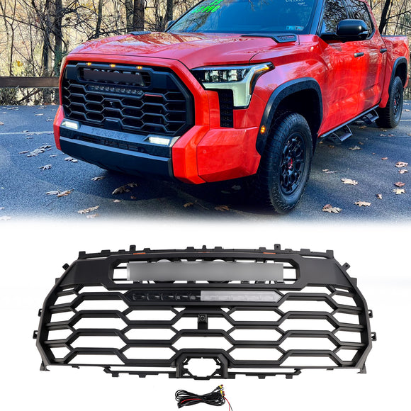 Griglia radiatore presa d'aria anteriore nera TRD PRO con LED per Toyota Tundra 2022-2025 & Lettera & Barra luminosa