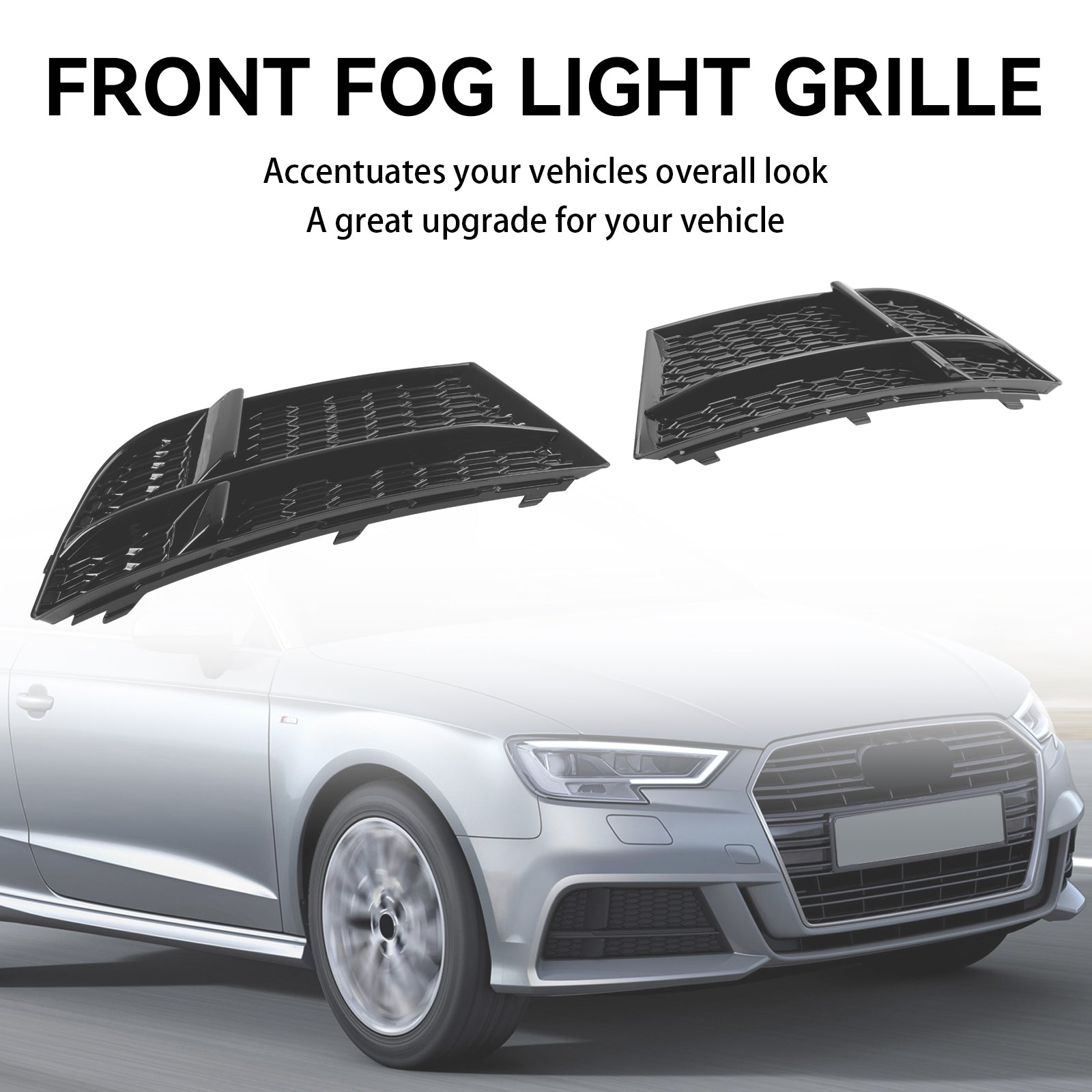 2017–2020 Audi A3 S-Line/S3 8V Honeycomb Lower Grill Front Bumper Fog Light Lower Black Cover Grille 8V3807681AE 8V3807682Q