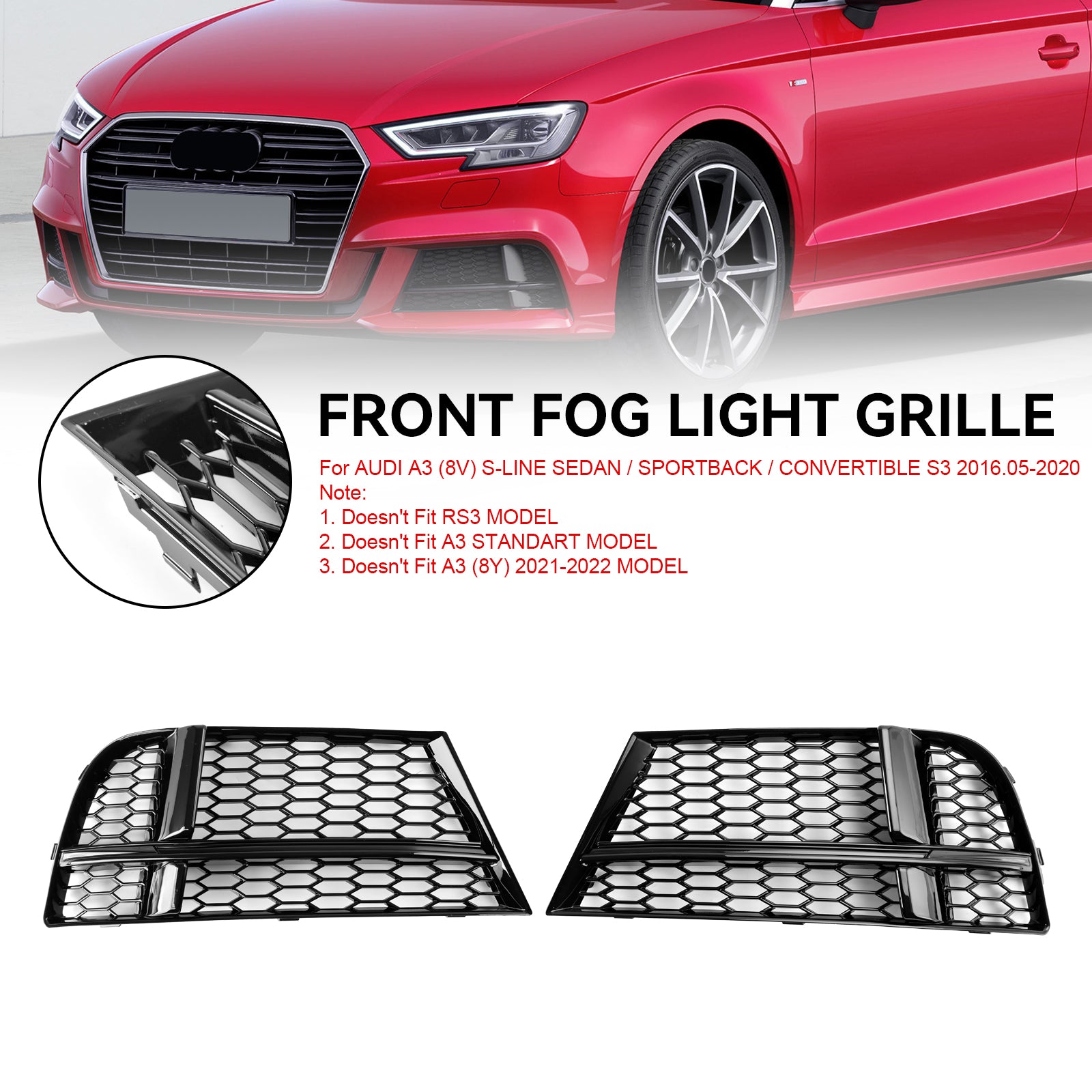 Audi A3 8V S-Line Sedan/Sportback/Convertible 2016.05-2020 Front Fog Light Cover Bezel Grille