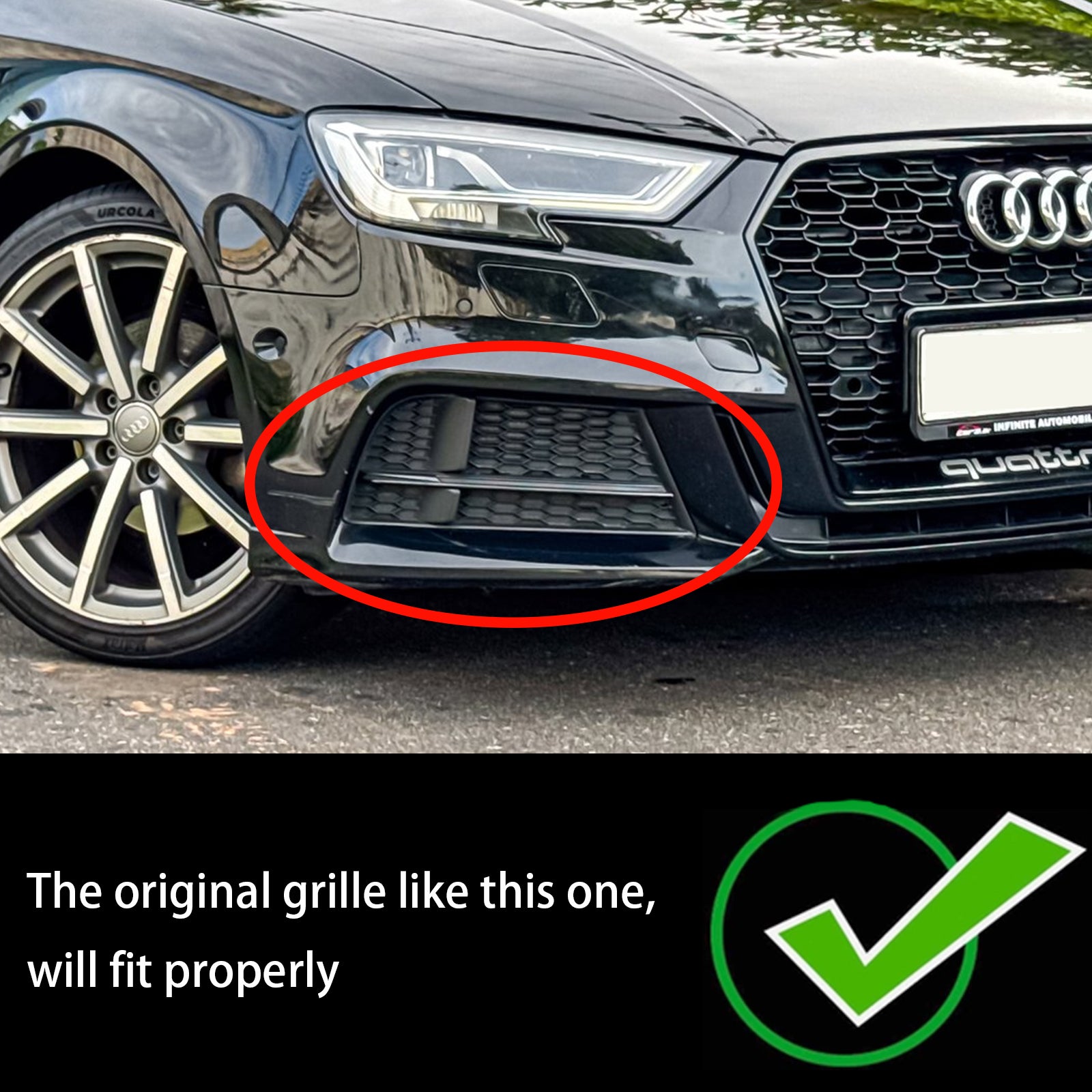 2016.5-2020 Audi A3 (8V) S-LINE/S3 Nebelscheinwerfer-Abdeckung, Blende, Grill, Schwarz, Chrom, Wabengrill, 8V3807681AE, 8V3807682Q - 0