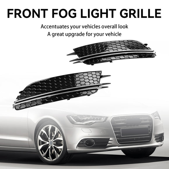 2012-2015 Audi A6 C7 Pre-Facelift Honycomb Lower Grille 2PCS Front Bumper Fog Light Black Cover Grill