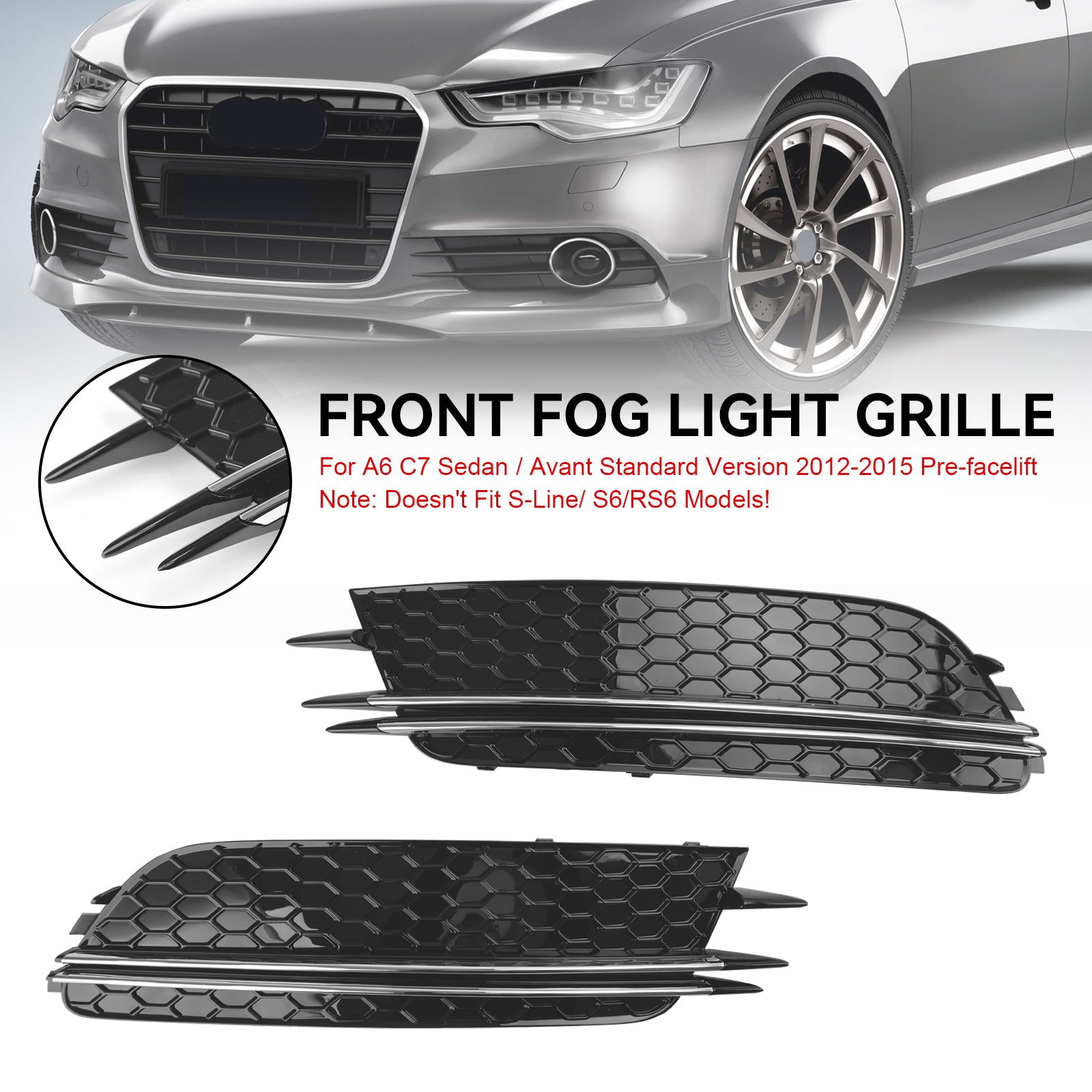 Audi 2012-2015 A6 C7 2 piezas cubierta de luz antiniebla delantera bisel parachoques rejilla