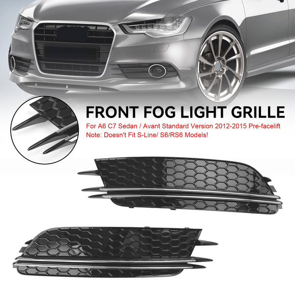 2012-2015 Audi A6 C7 Pre-Facelift Honycomb Lower Grille 2PCS Front Bumper Fog Light Black Cover Grill
