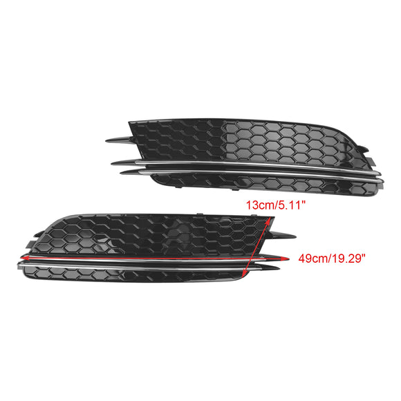 2012-2015 Audi A6 C7 Pre-Facelift Honycomb Lower Grille 2PCS Front Bumper Fog Light Black Cover Grill