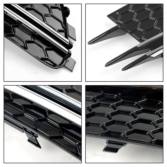 2012-2015 Audi A6 C7 Pre-Facelift Honycomb Lower Grille 2PCS Front Bumper Fog Light Black Cover Grill