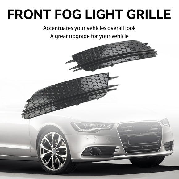 2012-2015 Audi A6 C7 Pre-Facelift Honycomb Lower Grille 2PCS Front Bumper Fog Light Black Cover Grill