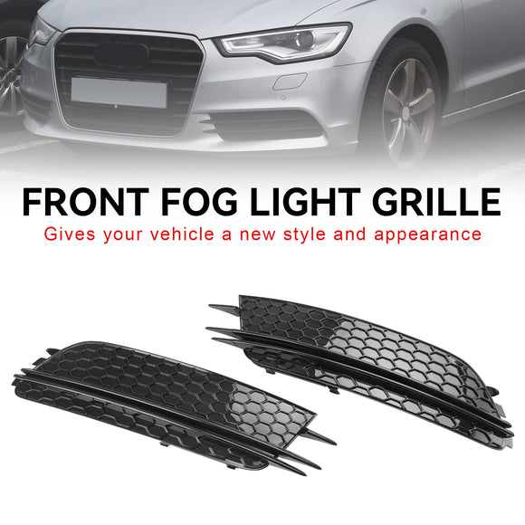 Audi 2012-2015 A6 C7 2PCS Front Fog Light Cover Bezel Black Chrome Grille