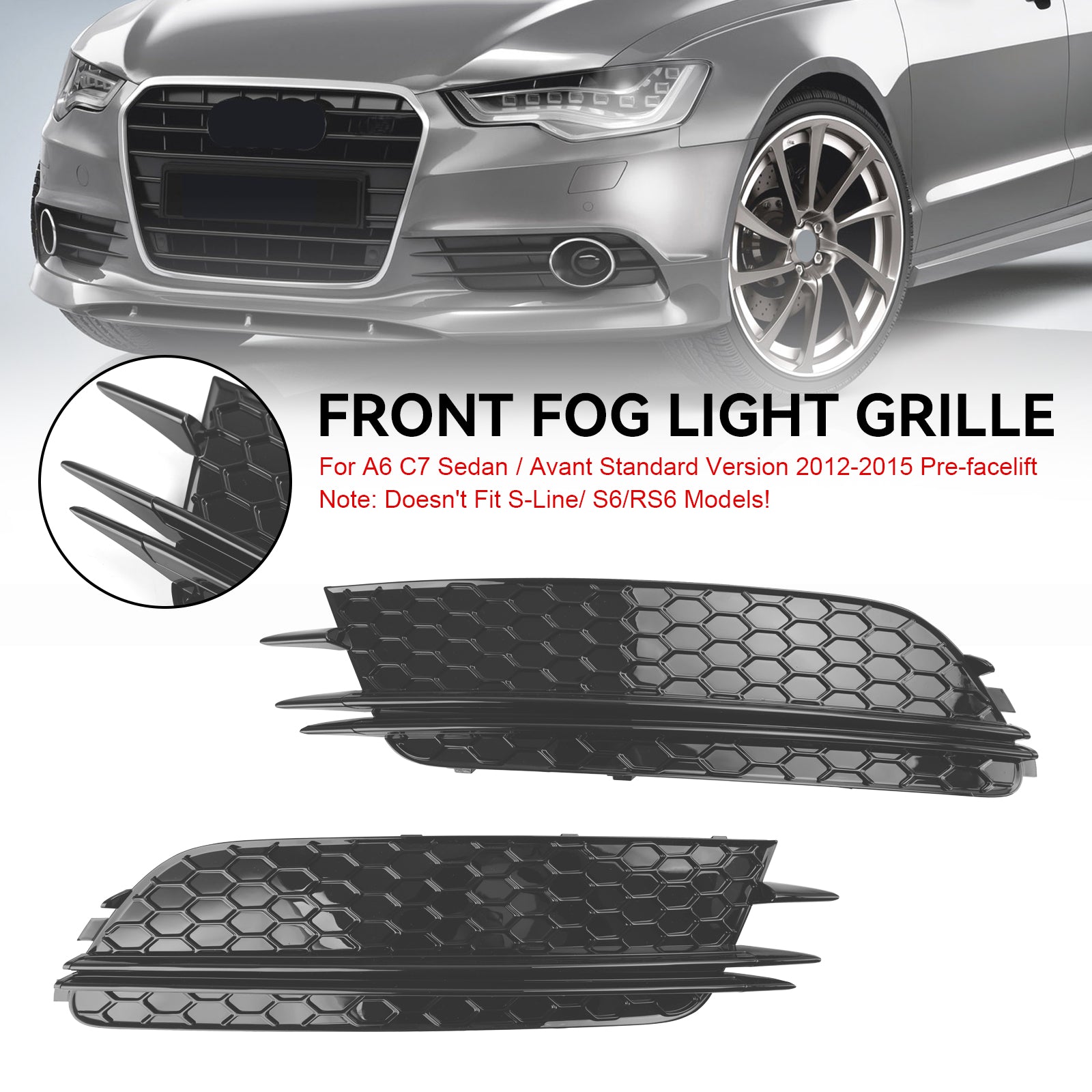Audi 2012-2015 A6 C7 2 piezas cubierta de luz antiniebla delantera bisel parachoques rejilla