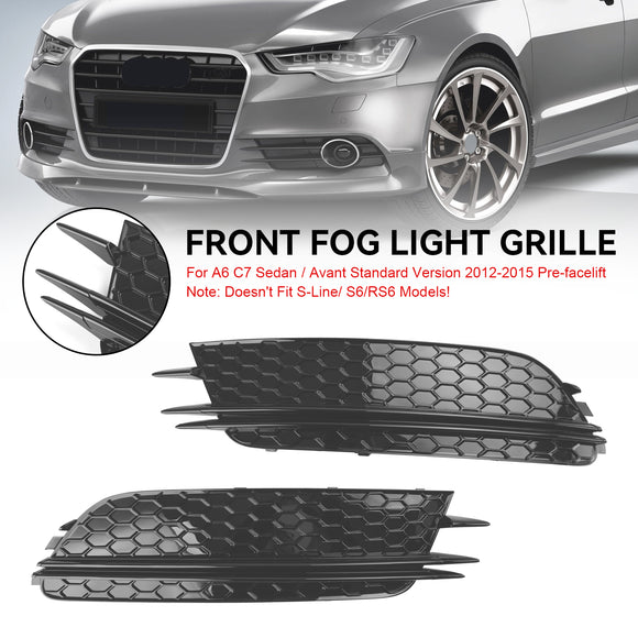 2012-2015 Audi A6 C7 Pre-Facelift Honycomb Lower Grille 2PCS Front Bumper Fog Light Black Cover Grill