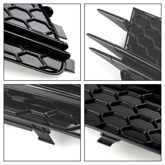 2012-2015 Audi A6 C7 Pre-Facelift Honycomb Lower Grille 2PCS Front Bumper Fog Light Black Cover Grill