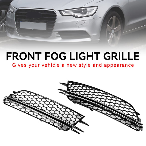 Audi 2012-2015 A6 C7 2PCS Front Fog Light Cover Bezel Black Chrome Grille