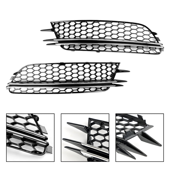 2012-2015 Audi A6 C7 Pre-Facelift Honycomb Lower Grille 2PCS Front Bumper Fog Light Black Cover Grill