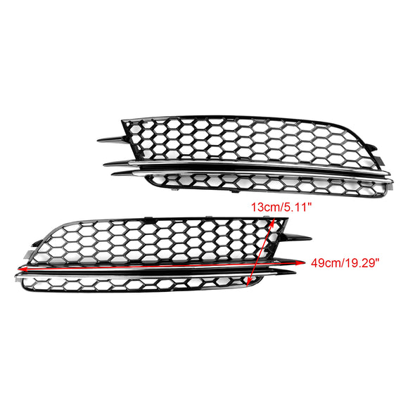 2012-2015 Audi A6 C7 Pre-Facelift Honycomb Lower Grille 2PCS Front Bumper Fog Light Black Cover Grill
