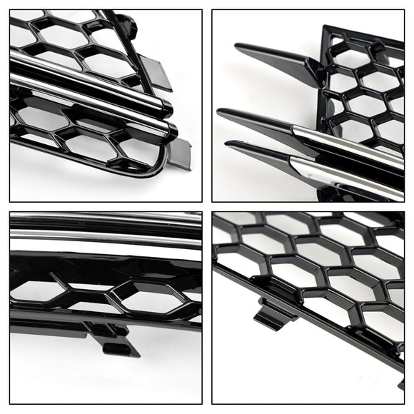 2012-2015 Audi A6 C7 Pre-Facelift Honycomb Lower Grille 2PCS Front Bumper Fog Light Black Cover Grill