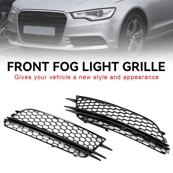 Audi 2012-2015 A6 C7 2PCS Front Fog Light Cover Bezel Black Chrome Grille