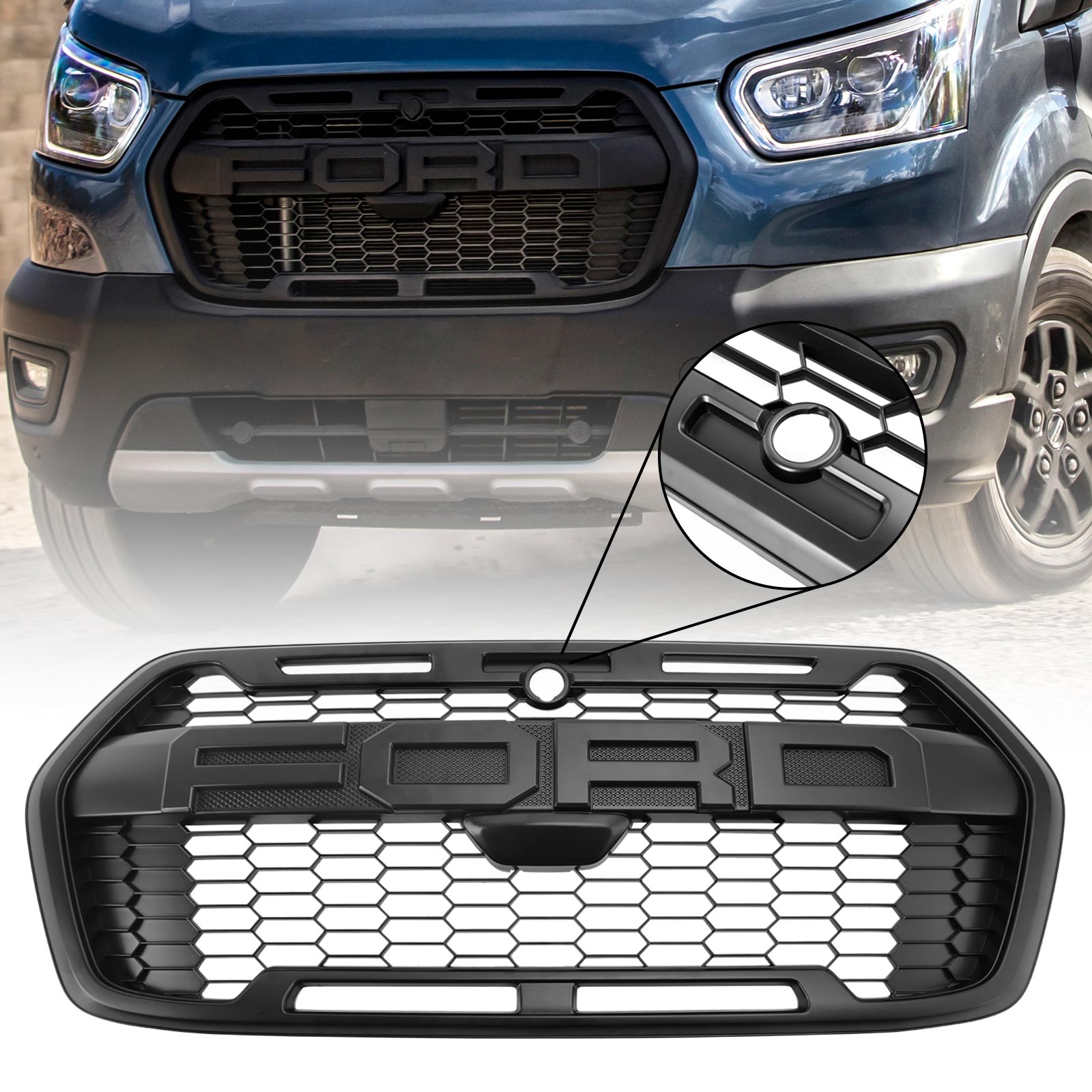 Ford Transit 2021 Front Bumper Grill Replacement Matte Black Raptor Style Grille