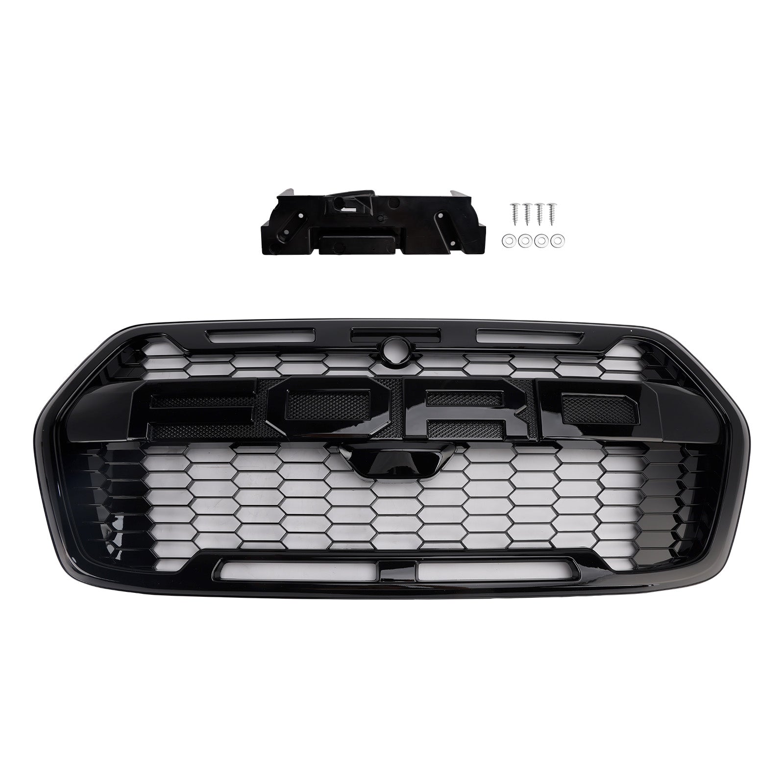 Raptor Grille | Ford Transit Mk8 | 2020-2025 | Mate/negro brillo | Grill de panal del parachoques delantero con letra
